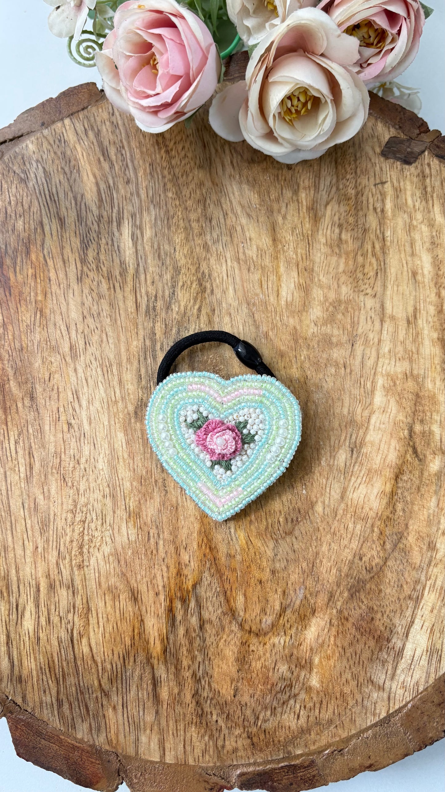 Pastel heart beaded hair tie
