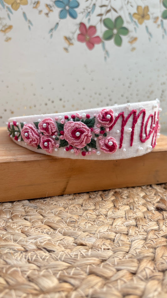 Personalised floral embroidery hair band
