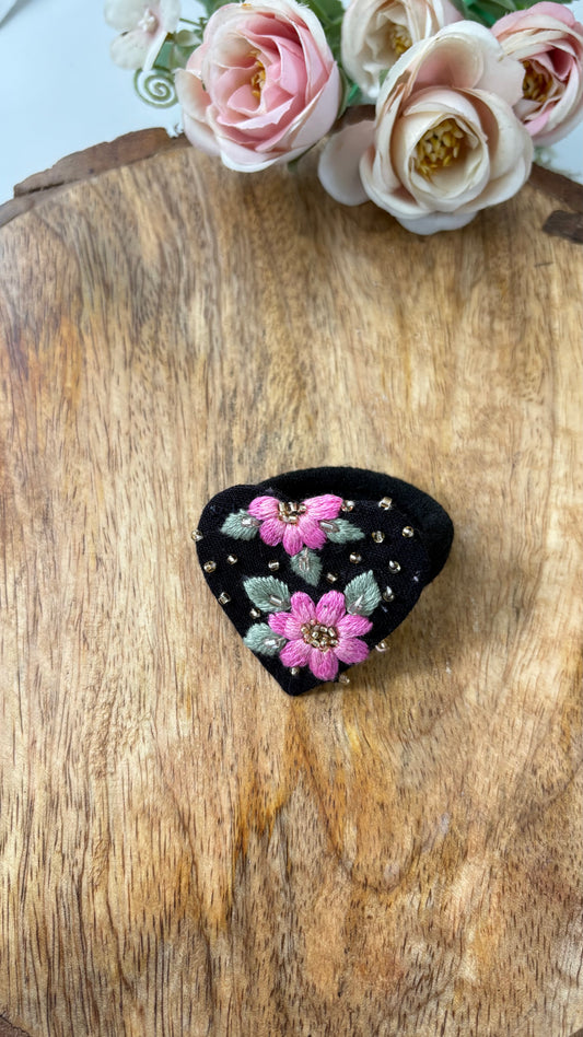 Midnight bloom embroidered hair tie