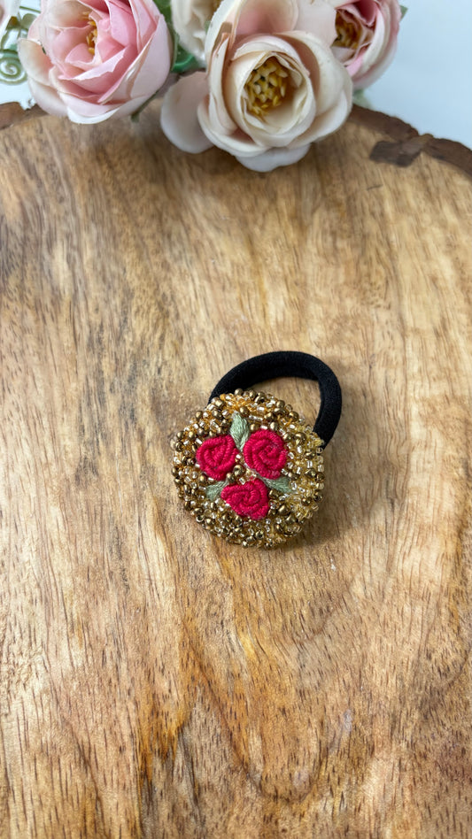 Golden floral beaded hair tie