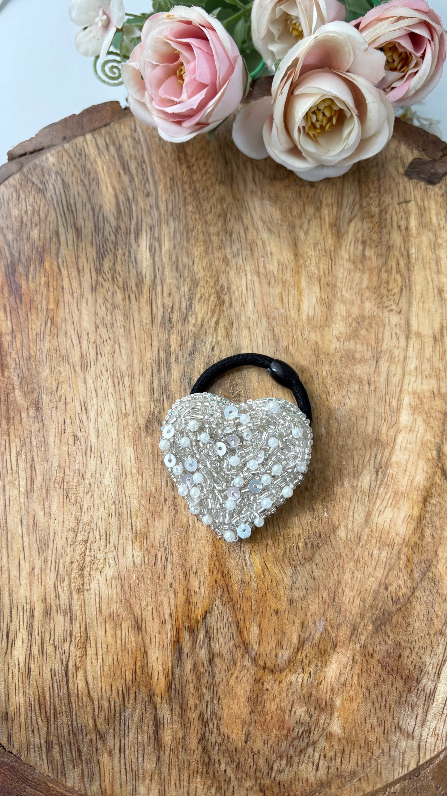 Pearl heart beaded hair tie