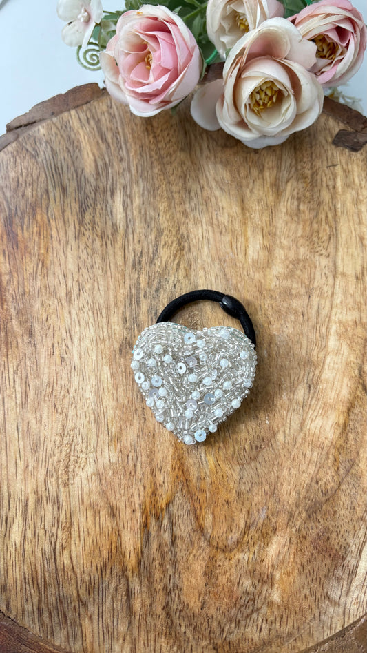 Pearl heart beaded hair tie