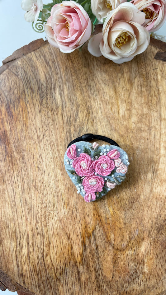 Blush rose embroidered hair tie