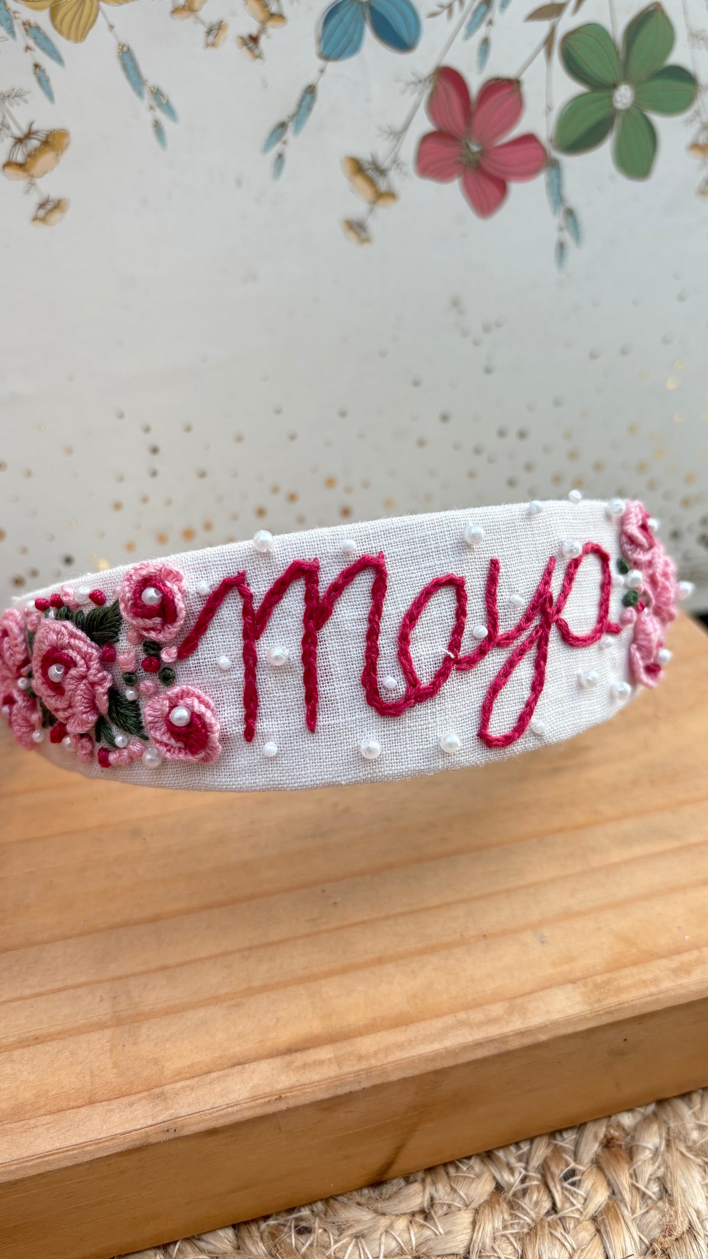 Personalised floral embroidery hair band