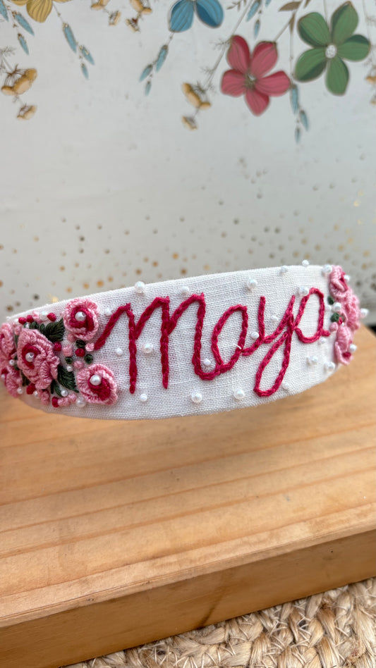 Personalised floral embroidery hair band