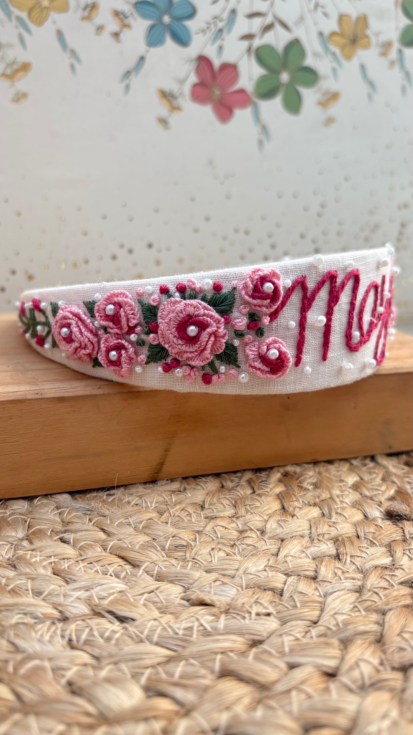 Personalised floral embroidery hair band