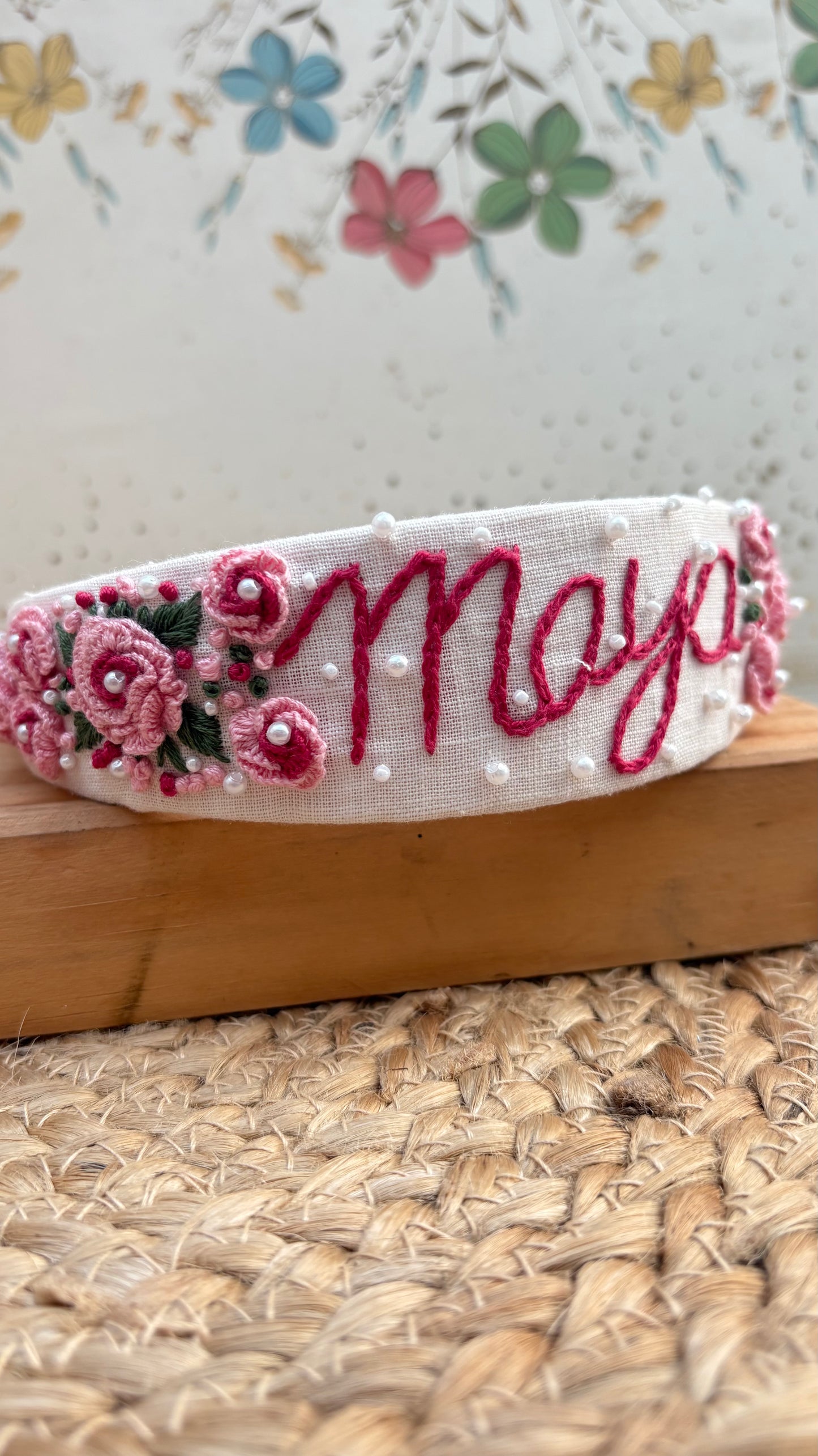 Personalised floral embroidery hair band