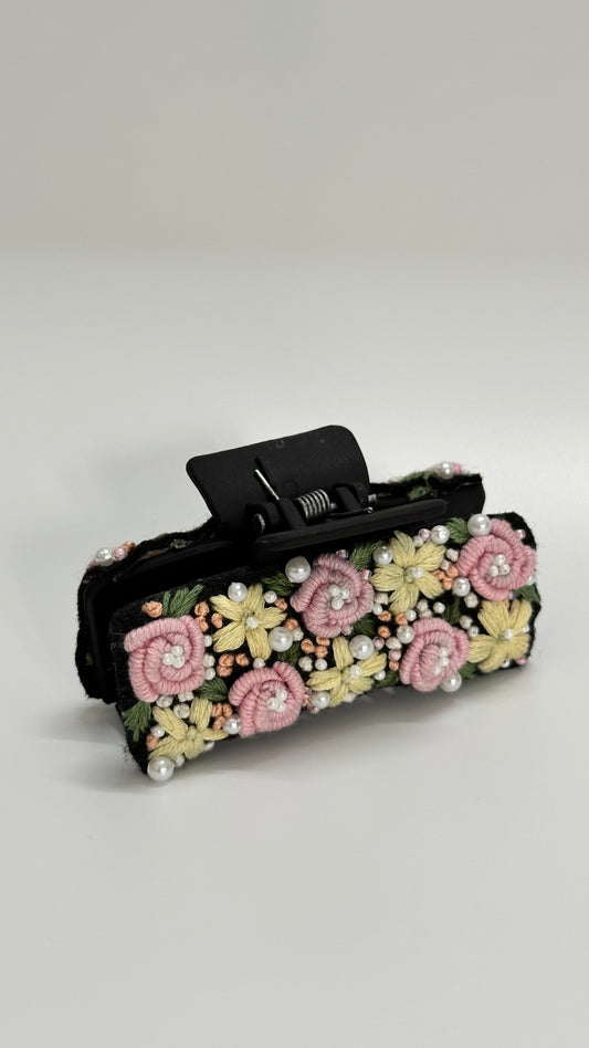 pastel embroidery claw clip
