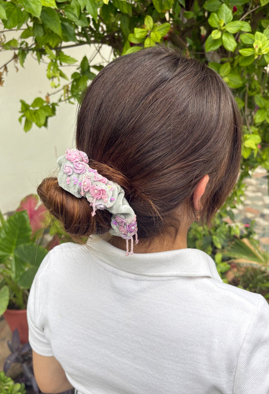 Blush beads drop scrunchies
