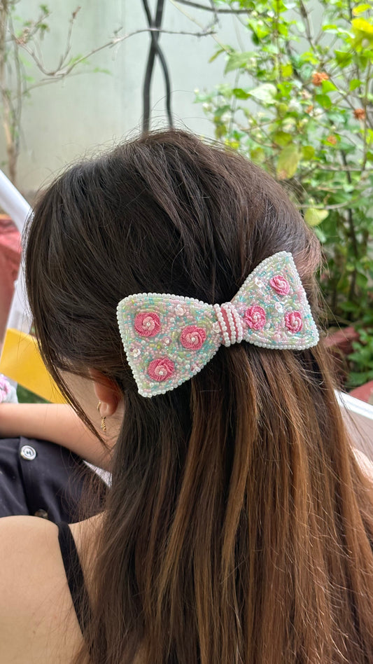 Blush beads bow